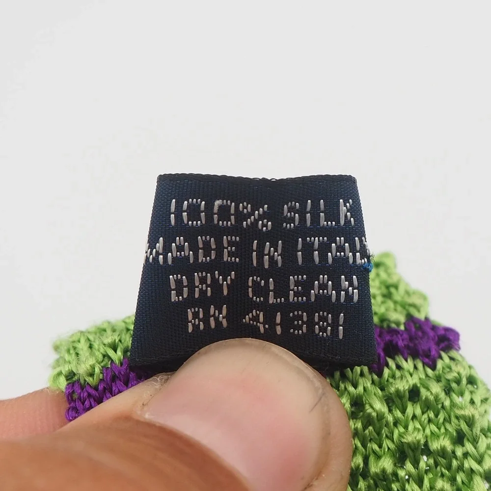 Polo Ralph Lauren 100% Silk Crochet Knit Striped Tie Made in Italy Green Purple